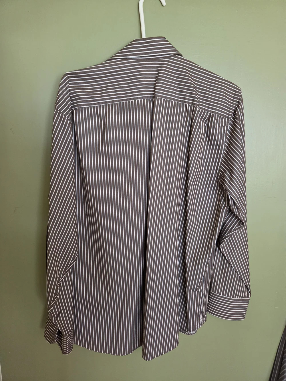 Banana Republic Brown and White Striped Men's Dress Shirt